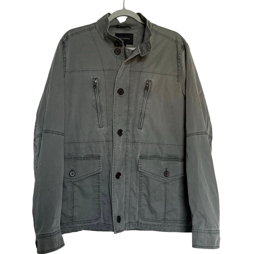 Banana Republic Men L Gray Cotton Field Jacket Utility Military Moto 2015